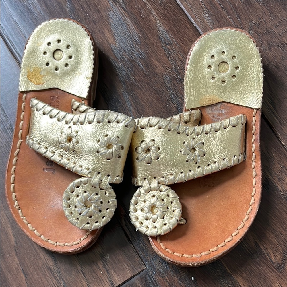 Jack Rogers Gold and Tan Leather Sandals